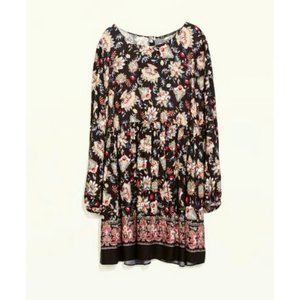 Zara Floral Babydoll Button-Up Buttondown Back Long Sleeve Empire Waist Dress S